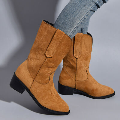 Dark Gray Point Toe Block Heel Bootss Sentient Beauty Fashions Apparel & Accessories