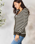 Light Gray Zenana Full Size Striped Snap Down Cardigan Sentient Beauty Fashions Apparel & Accessories