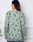 Light Gray Star Print Round Neck Dropped Shoulder Sweatshirt