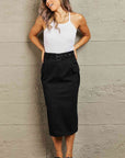 Rosy Brown HYFVE Professional Poise Buckled Midi Skirt Sentient Beauty Fashions Apparel & Accessories