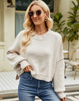 Gray Round Neck Lantern Sleeve Sweater