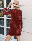 Dark Slate Gray V-Neck Long Sleeve Mini Dress Sentient Beauty Fashions Apparel & Accessories