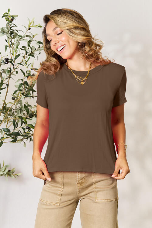 Light Gray Basic Bae Full Size Round Neck Short Sleeve T-Shirt Sentient Beauty Fashions Apparel &amp; Accessories