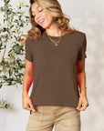 Light Gray Basic Bae Full Size Round Neck Short Sleeve T-Shirt Sentient Beauty Fashions Apparel & Accessories