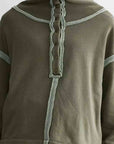 Dark Slate Gray Collared Neck Half Sanp Up Drop Shoulder Sweatshirt