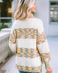 Light Gray High-Low Half Button Dropped Shoulder Sweater