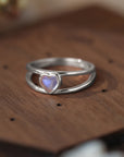 Dark Olive Green Moonstone Heart 925 Sterling Silver Ring Sentient Beauty Fashions rings