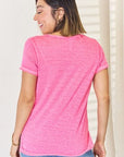 Pink Zenana V-Neck Short Sleeve Slit T-Shirt