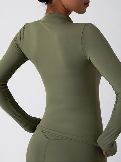 Dark Olive Green Zip Up Mock Neck Active Outerwear Sentient Beauty Fashions Apparel &amp; Accessories