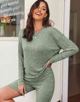 Gray Ribbed Long Sleeve Top and Shorts Set Sentient Beauty Fashions Apparel & Accessories