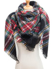 Light Gray Plaid Raw Hem Polyester Scarf Sentient Beauty Fashions *Accessories