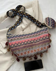 Gray Printed Tassel Detail Crossbody Bag with Small Purse Sentient Beauty Fashions *Accessories