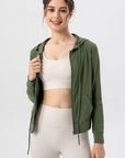 Light Gray Drawstring Zip Up Hooded Active Outerwear Sentient Beauty Fashions Apparel & Accessories