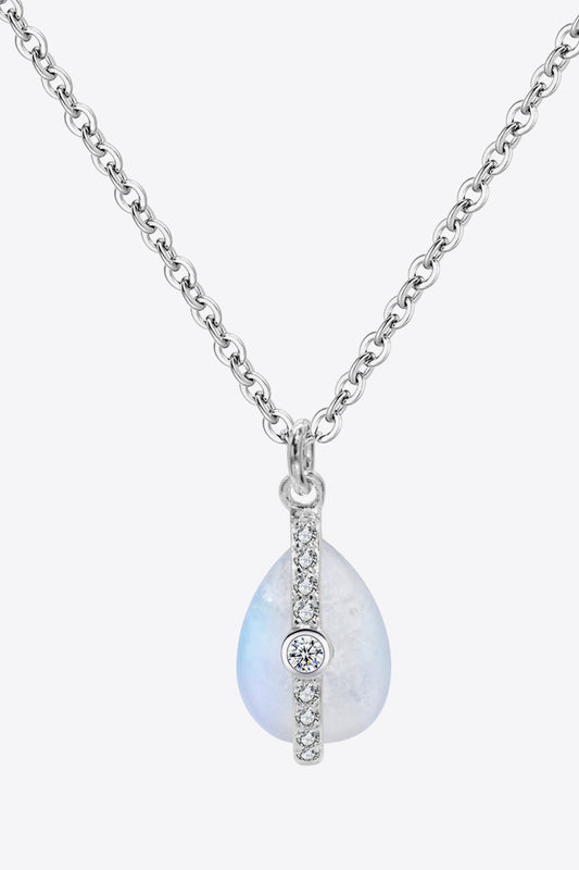 White Smoke Natural Moonstone and Zircon Pendant Necklace