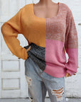 Gray Color Block Decorative Button Long Sleeve Sweater Sentient Beauty Fashions Apparel & Accessories
