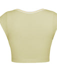 Tan Notched Neck Cap Sleeve Cropped Tee Sentient Beauty Fashions Apparel & Accessories