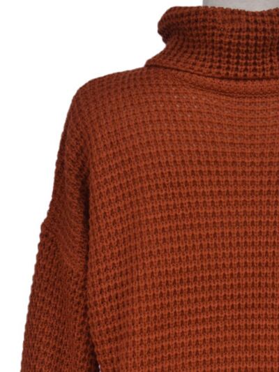 Saddle Brown Waffle-Knit Turtleneck Round Neck Sweater Sentient Beauty Fashions Apparel &amp; Accessories