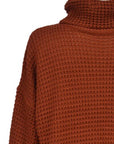 Saddle Brown Waffle-Knit Turtleneck Round Neck Sweater Sentient Beauty Fashions Apparel & Accessories