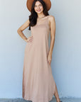 Gray Ninexis Good Energy Full Size Cami Side Slit Maxi Dress in Camel