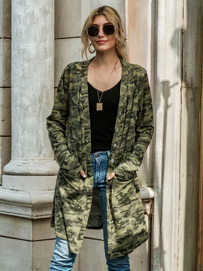 Camouflage Button Up Long Sleeve Cardigan