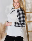 Gray Hailey & Co Full Size Plaid Raglan Sleeve Round Neck Blouse Sentient Beauty Fashions Apparel & Accessories