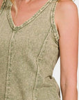 Rosy Brown Zenana Exposed Seam V-Neck Wide Strap Tank