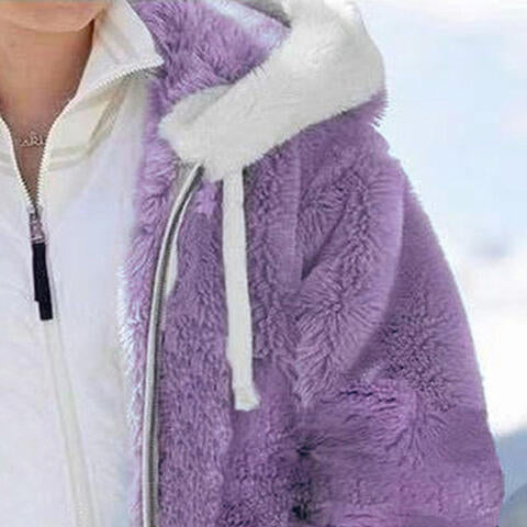 Light Slate Gray Zip-Up Hooded Teddy Coat