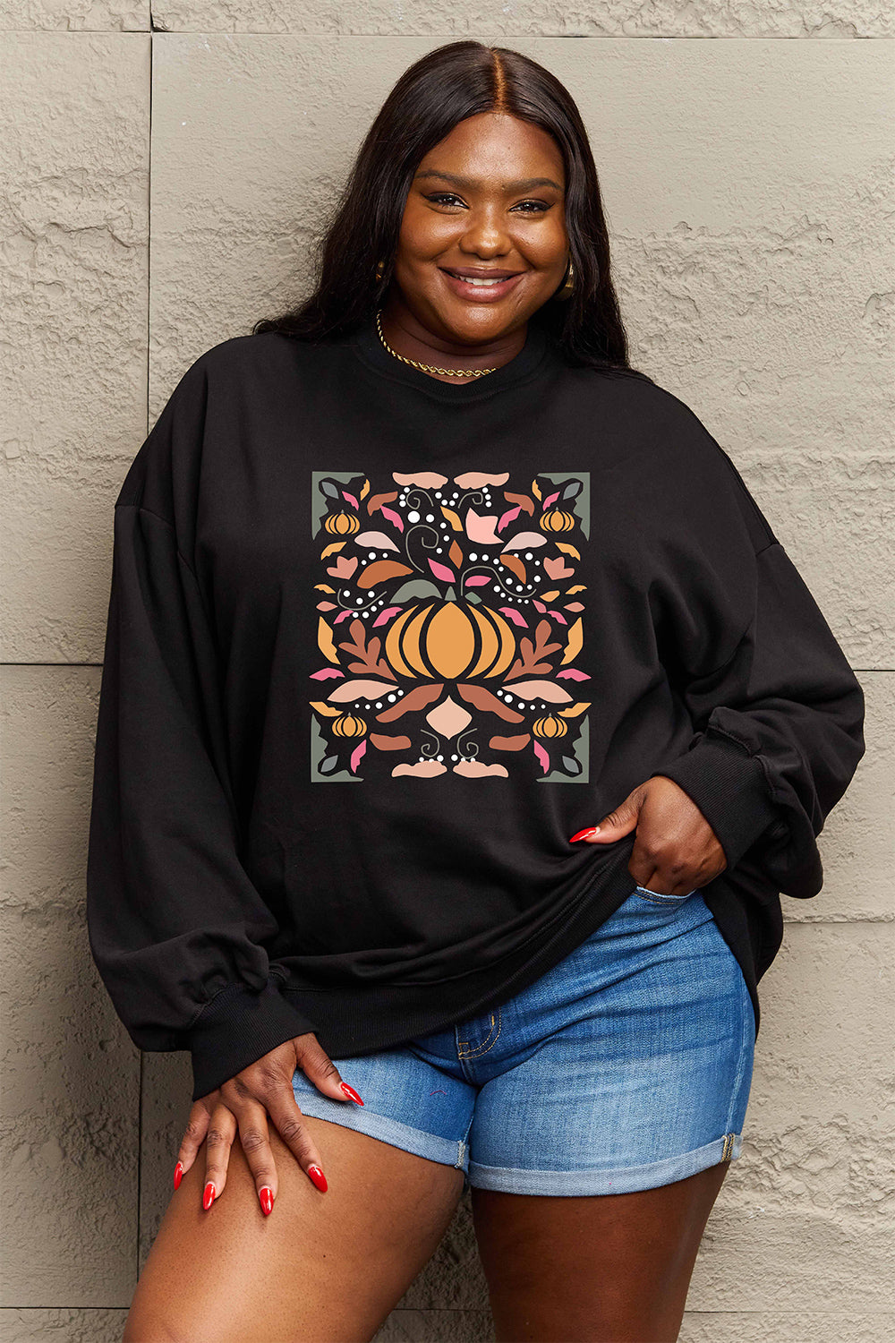 Tan Simply Love Full Size Graphic Dropped Shoulder Sweatshirt Sentient Beauty Fashions Apparel &amp; Accessories