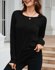 Black Texture Round Neck Long Sleeve Knit Top