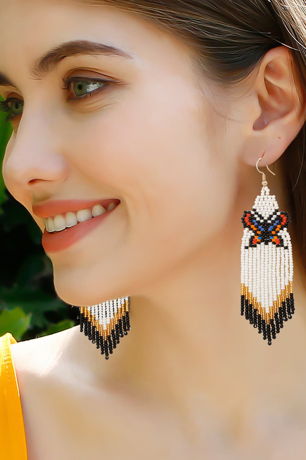 Tan Butterfly Beaded Dangle Earrings Sentient Beauty Fashions jewelry