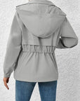 Gray Drawstring Zip Up Hooded Jacket