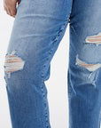 Slate Gray BAYEAS Full Size Mid Waist Distressed Ripped Straight Jeans Sentient Beauty Fashions Apparel & Accessories