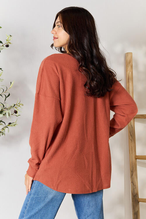 Light Gray BOMBOM Drop Shoulder Long Sleeve Blouse with Pockets Sentient Beauty Fashions Apparel &amp; Accessories