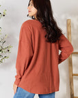 Light Gray BOMBOM Drop Shoulder Long Sleeve Blouse with Pockets Sentient Beauty Fashions Apparel & Accessories