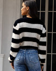 Black Striped Button Up Dropped Shoulder Cardigan Sentient Beauty Fashions Apparel & Accessories