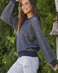 Dark Slate Gray Contrast Round Neck Long Sleeve Sweater Sentient Beauty Fashions Apparel & Accessories