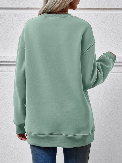 Dark Sea Green FELIZ NAVIDAD Round Neck Drop Shoulder Sweatshirt