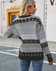 Light Slate Gray Round Neck Drop Shoulder Sweater