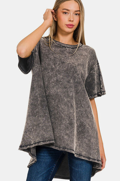 Dark Slate Gray Zenana Round Neck Dropped Shoulder Blouse Sentient Beauty Fashions Apparel &amp; Accessories