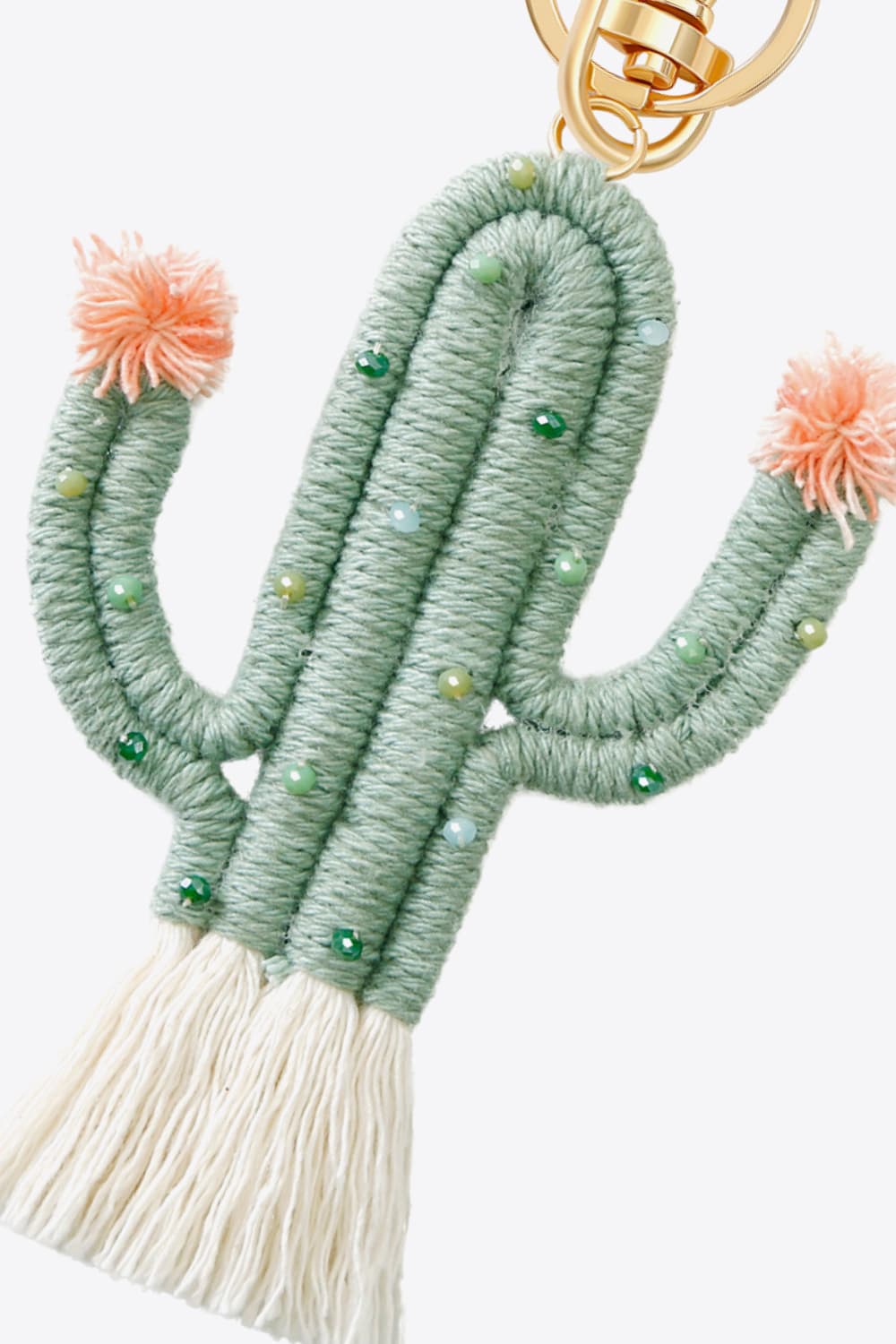 Beige Bead Trim Cactus Keychain with Fringe Sentient Beauty Fashions Apparel &amp; Accessories
