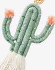 Beige Bead Trim Cactus Keychain with Fringe Sentient Beauty Fashions Apparel & Accessories