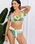 Light Gray Marina West Swim Vacay Ready Puff Sleeve Bikini in Floral Sentient Beauty Fashions Swimwear