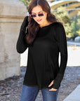 Dark Slate Gray Basic Bae Full Size Round Neck Long Sleeve T-Shirt Sentient Beauty Fashions Apparel & Accessories