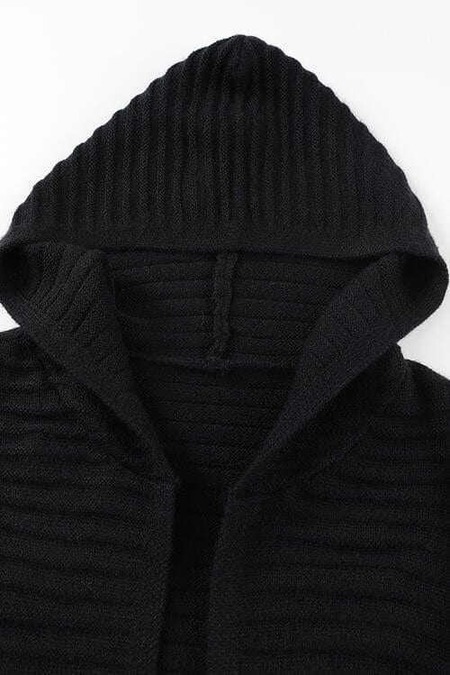 Black Open Front Longline Hooded Cardigan