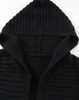 Black Open Front Longline Hooded Cardigan