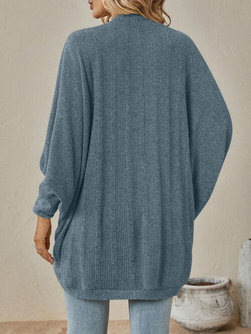 Dim Gray Open Front  Dropped Shoulder Cardigan Sentient Beauty Fashions Apparel &amp; Accessories