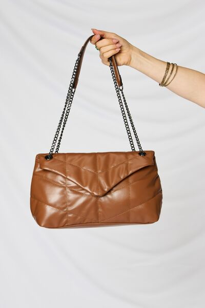 Light Gray SHOMICO PU Leather Chain Handbag Sentient Beauty Fashions Bag