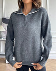 Dark Slate Gray Half Zip Dropped Shoulder Sweater