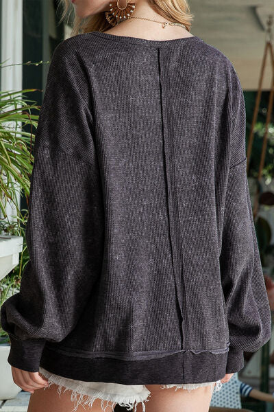 Dark Slate Gray Oversize Dropped Shoulder Long Sleeve T-Shirt Sentient Beauty Fashions Apparel &amp; Accessories