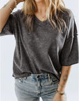 Gray V-Neck Dropped Shoulder Tee Sentient Beauty Fashions Apparel & Accessories
